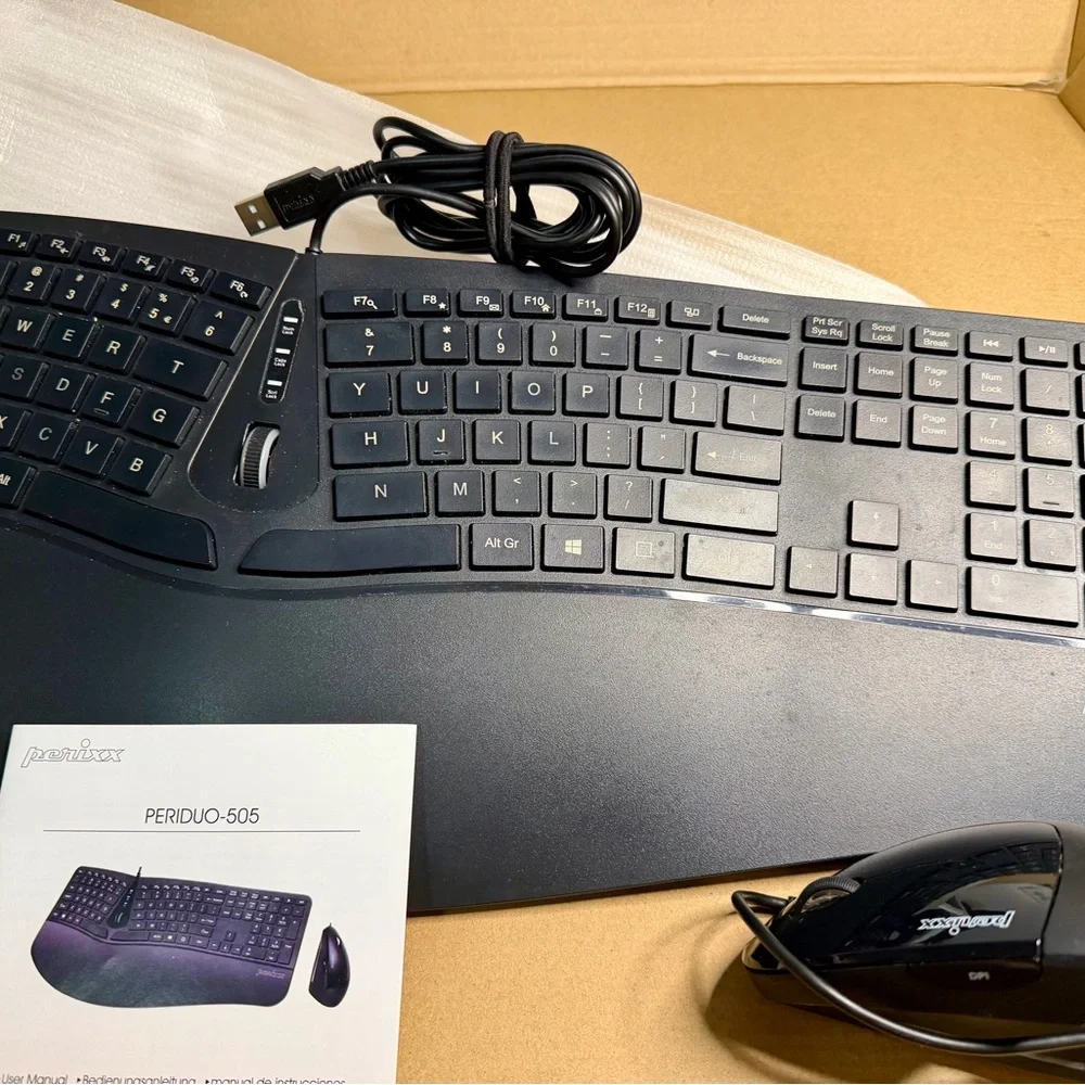 Perixx PERIDUO-505, Ergonomic Keyboard and Mouse Combo with Adjustable Palm Rest